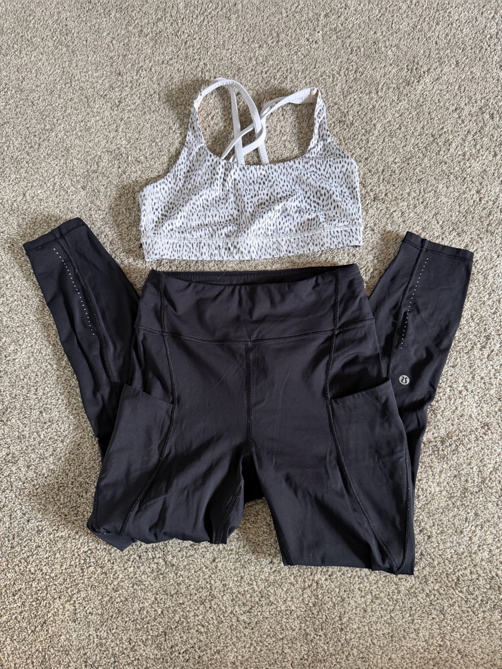 lululemon athletica Black Crop Top  and black leggings.